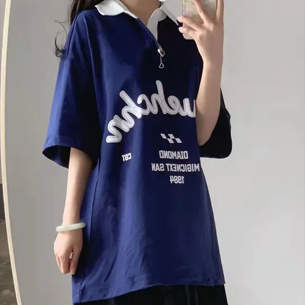 Japanese College Style Contrasting Color Short-sleeved T-shirt Women's Hong Kong Style Trendy Brand Retro Shirt Niche Top Ins