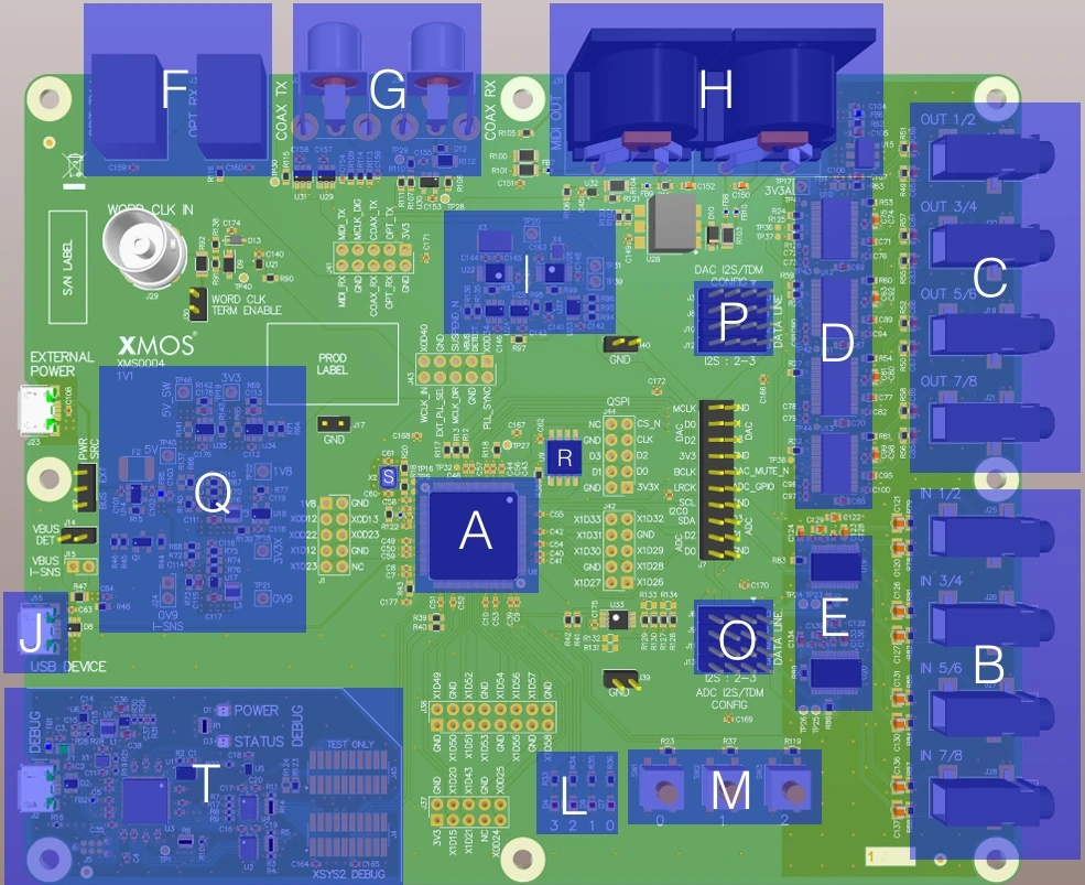 XK-AUDIO-316-MC-AB Evaluation Board  xcore.ai Multichannel Audio Board and PCB