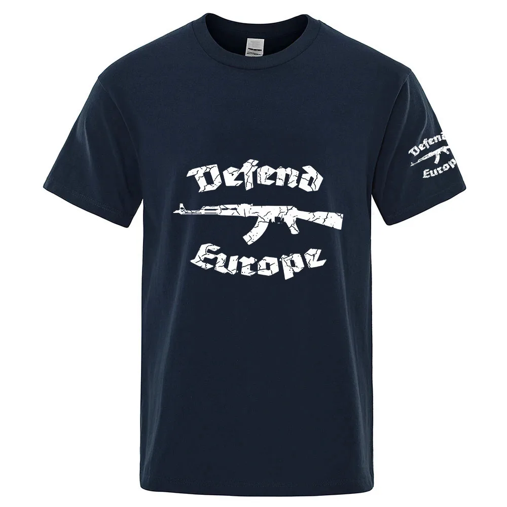 2026 Defend Europe Print Summer New Style Men's Solid Color Ordinary Short Sleeve Casual Streetwear Harajuku Tops
