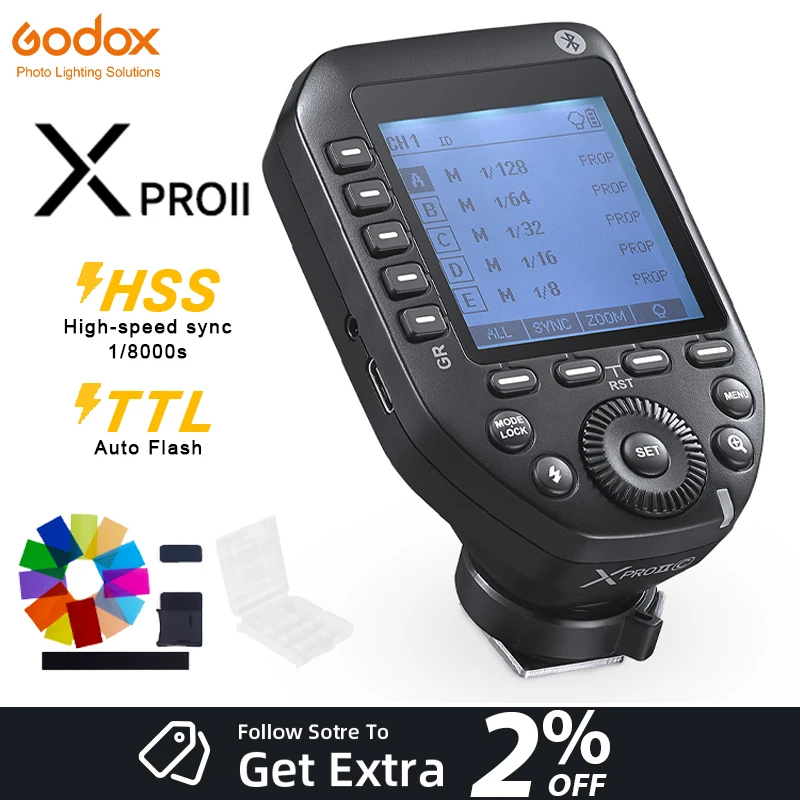 

Комплект для фотосъемки Godox Xpro II: беспроводной TTL-триггер с функцией HSS 1/8000 с, TTL-конвертером и ручным управлением для Canon, Sony, Nikon, Olympus, Pentax
