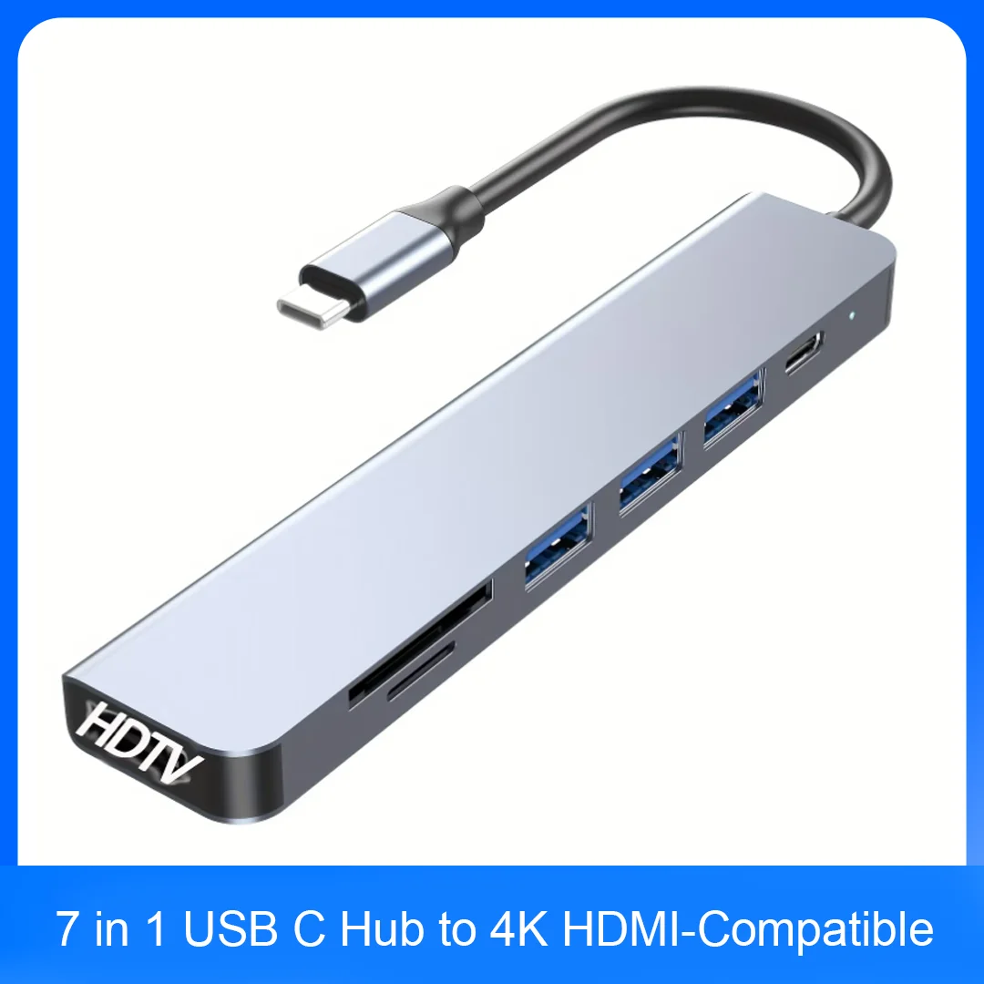 7 in 1 USB C Hub to 4K HDMI-Compatible PD Fast Charge USB 3.0 2.0 HUB Type C Charging Docking for MacBook iPad Samsung