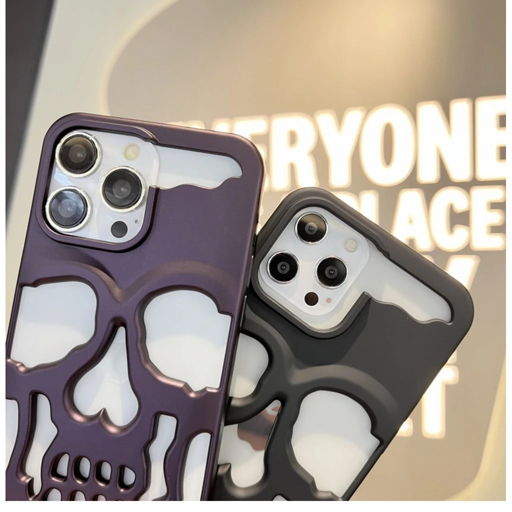 Funda de teléfono con calavera hueca mate galvanizada para iPhone 17 16 15 14 13 12 11 Pro Max 17air cubierta suave