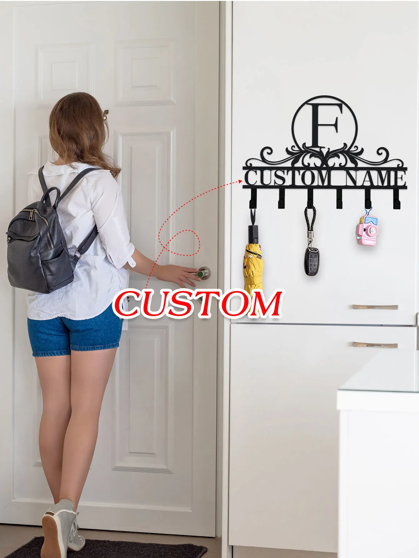 Personalisierter Schlüsselhalter zur Wandmontage – individueller Schlüsselhalter mit Familiennamen für die Wand, Schlüsselständer aus Metall, Haken-Organizer, Garderobenständer, Schlüsselaufhänger