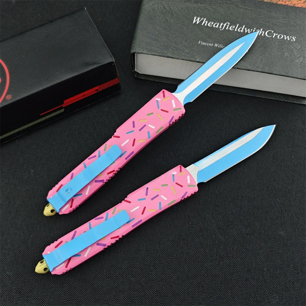 UT85 Pink Donut Knife D2 Blade T6 Aluminum Handle Tactical Self Defense Hunting Survival EDC Tool Knives