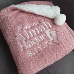 Personalized Baby Blanket with Name, Custom Soft Knit Baby Blanket with Embroidery Patterns Baby Showers, Newborn Nurserie JTJD