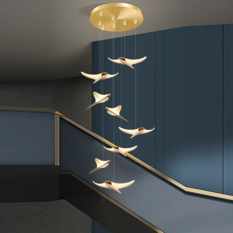 Seagull Staircase Pendant Lamp Modern Creative Duplex Penthouse Villa Long Pendant Lamp Shopping Mall Lobby Lamp Customization