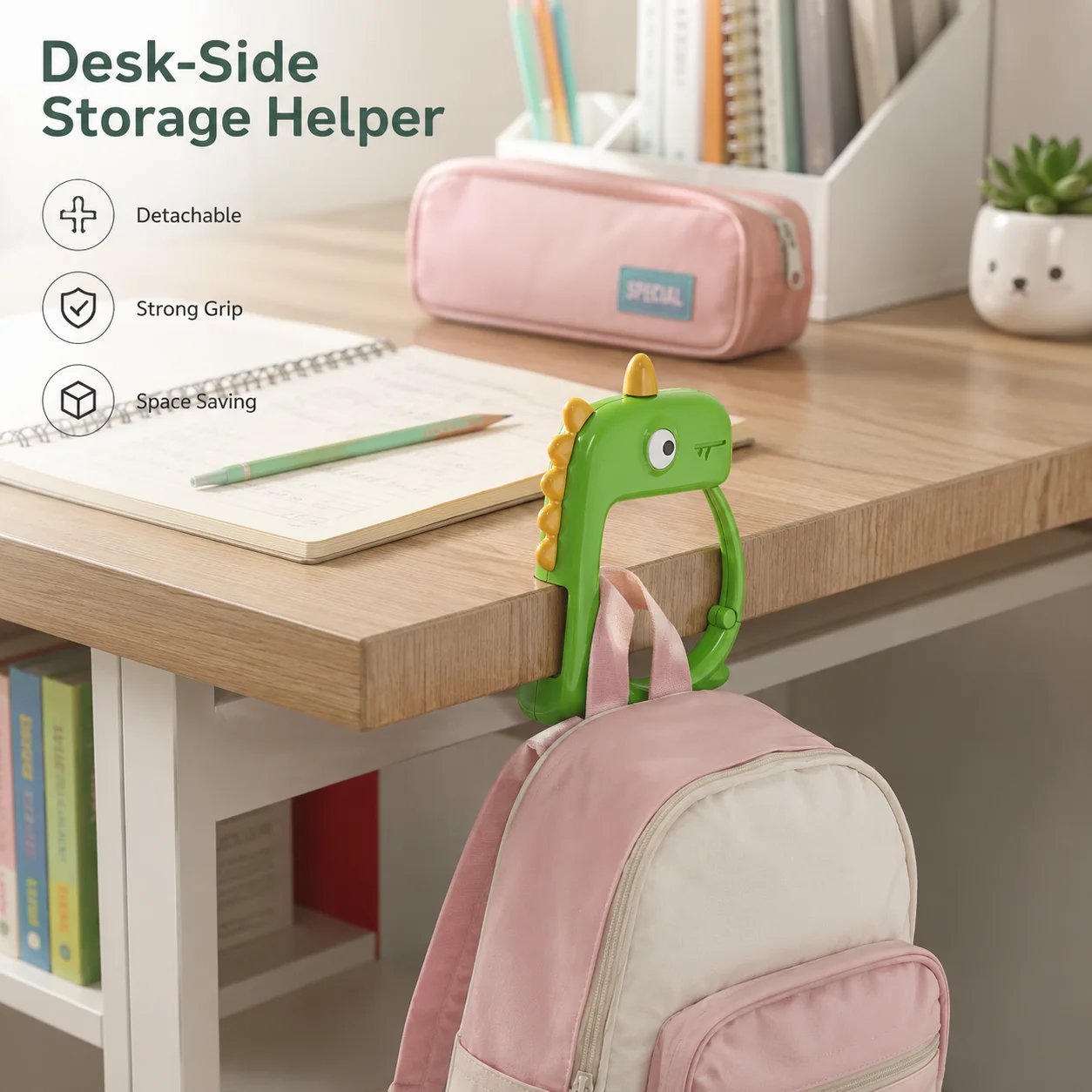 Cartoon Backpack Hook—Cute Side-Mounted Bag Holder for Desks—Portable, No-Drilling, Office Desk, Leave-No-Mark, Strong Hook