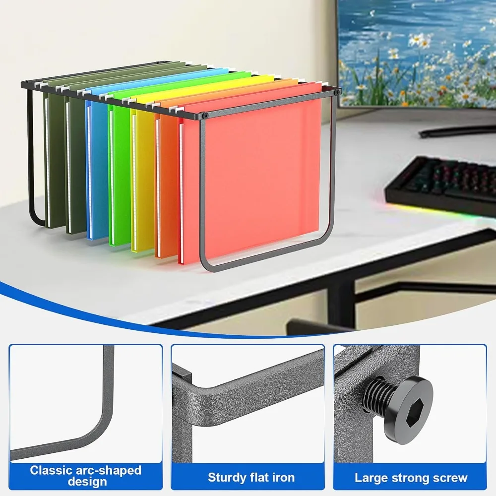 2-Pack Hanging File Folder Frame, Legal/Letter Size Desk Organizer for Filing Cabinet, Black