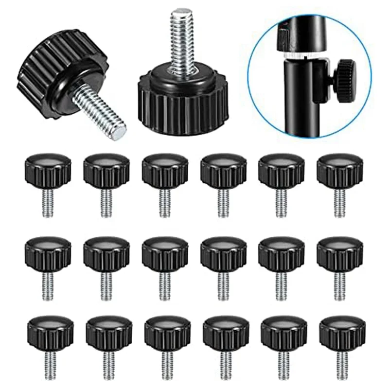 Threaded Knurled Thumbscrew, 20 PCS M4 X 10 mm Mount Bolts Screw on Knobs Grips Black Round Clamping Screw Knobs