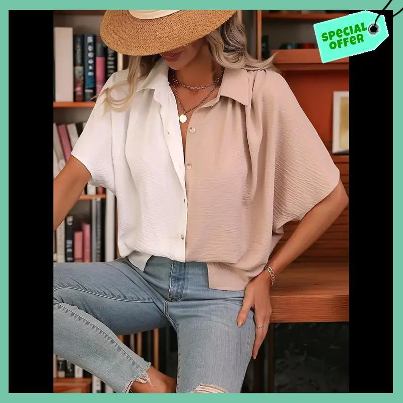 

Sturdy Women's Classic-Fit Button Down Casual Blouses Short Sleeve Beach Vacation Hawaiian T Shirts