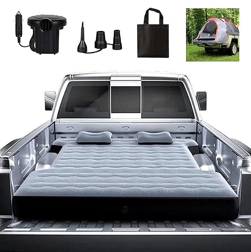 PVC Convertible Inflatable Air Mattress For Camping SUV/Truck Rear Seat Hospital & Bedroom Use With 2 Pillows