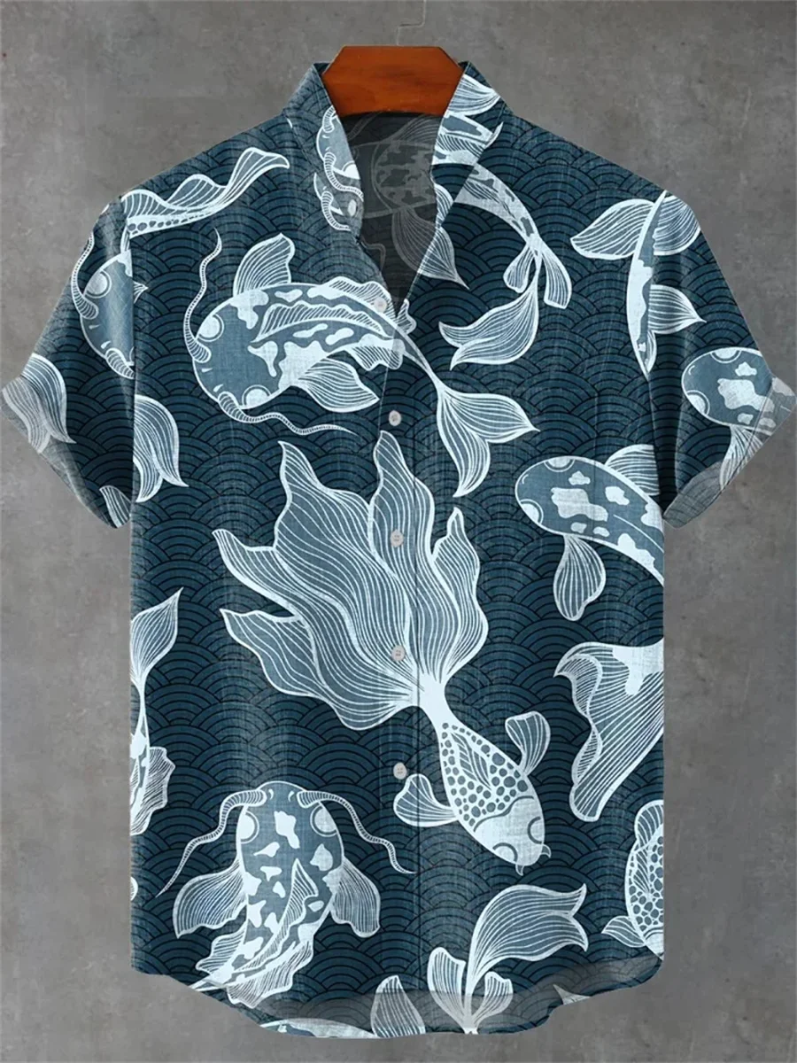 2025 new men's casual shirts, 3D printed shirts, men's linen shirts fashion print street trend