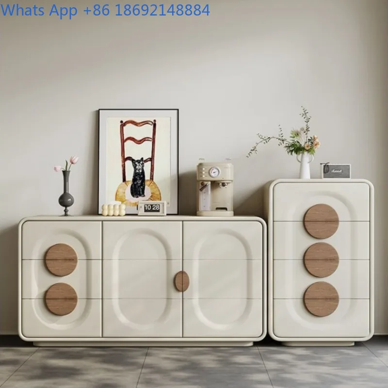 

Solid Wood Bedroom Wall Storage Cabinet Vintage Cream Style Living Room Storage Cabinet Bedside Cabinet Walnut Wood