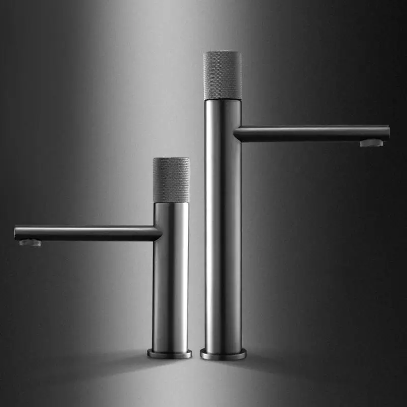 

Basin Faucet Mixer Tap Hot Cold Deck Mount Single Knurled Handle One Hole Washbasin Bathroom Basin Swivel Knurling Knob Design
