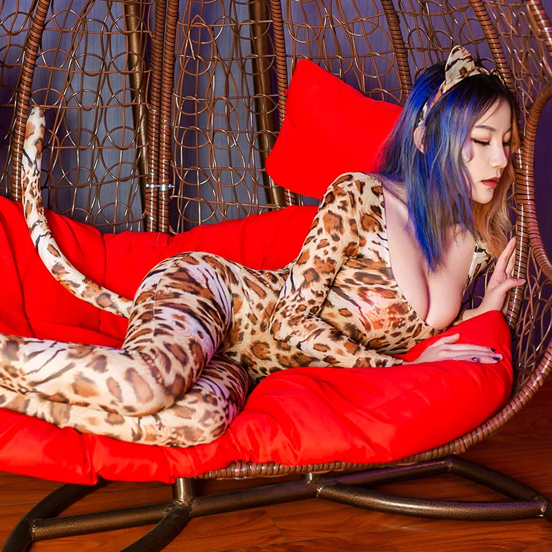 Hot Sexy Open Crotch Leopard Jumpsuit Backless Bodycon Sex Porn Bodysuit Outfit Adult Sexual Fantasy Cosplay Temptation Costumes