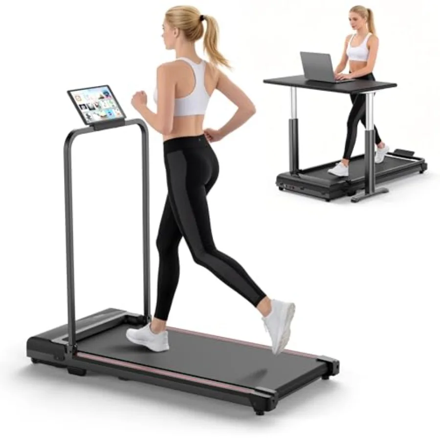 Walking Pad Treadmill For Home Use With Handle Bar Foldable Under Desk Aluminum Frame Black Space Saving Quiet Operation