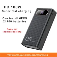 Q6 PD 100W Fast Charging Power Bank CASE shell 20V 5A  DIY 6 PCS 21700 battery Detachable laptop charge External power supply