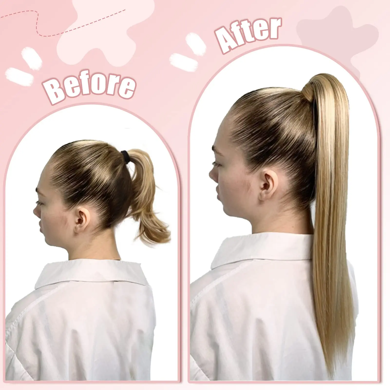 Long Blonde Ponytail 100% Human Hair Extensions Drawstring Straight Clip in 100% Real Hair Extension Ponytail For Women #P8/613