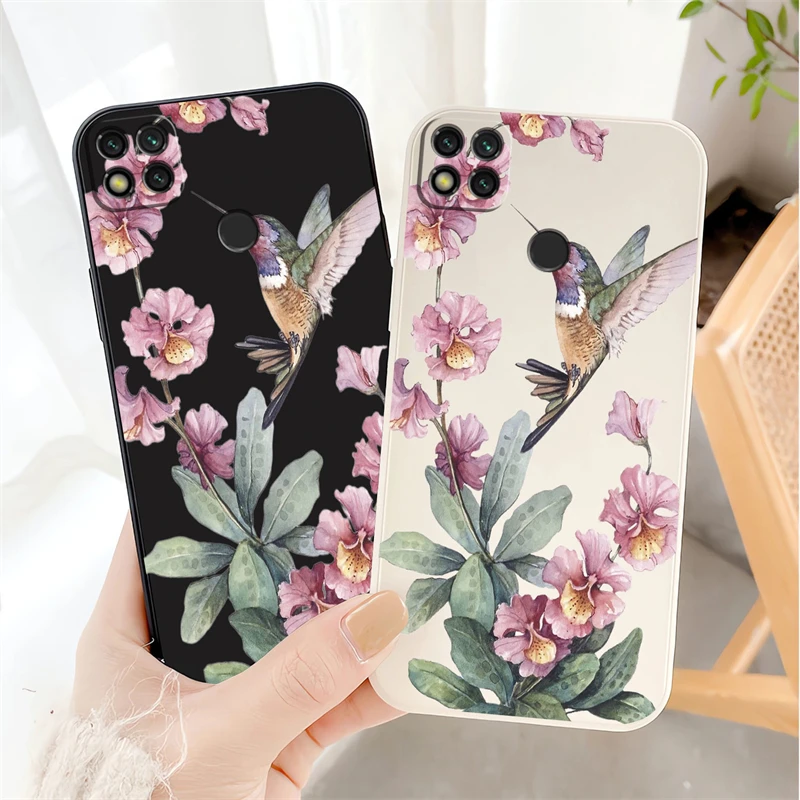 Bird Flower Pattern Case For Xiaomi Redmi 10 9i 9T 9 Power 10X 10A 13C 4G 12 9C 9A 9 8 12C 10C Liquid Soft Silicone Back Cover