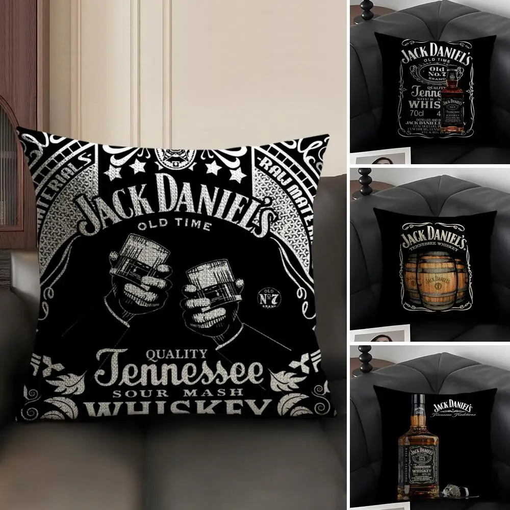 Funda de cojín clásica de whisky j-jack DaNiels, tela orgánica de lino Natural, funda de almohada de regalo con estampado de doble cara para decoración del hogar y sofá