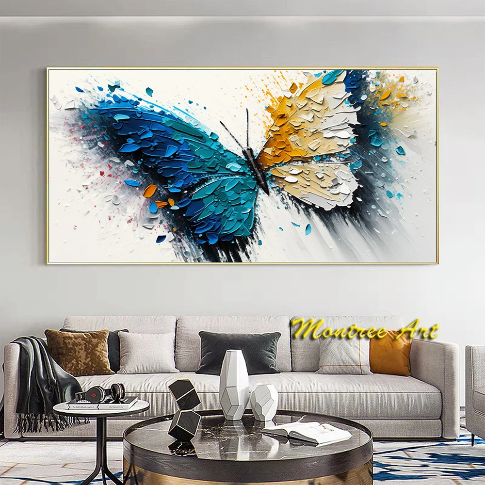 Hand Painted Oil Painting Abstract Original Butterfly Oil Painting On Canvas Textured Animal Painting Living room Wall Decor