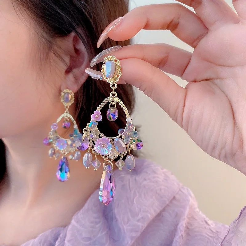 Long Luxury Gemstone Drop Earrings