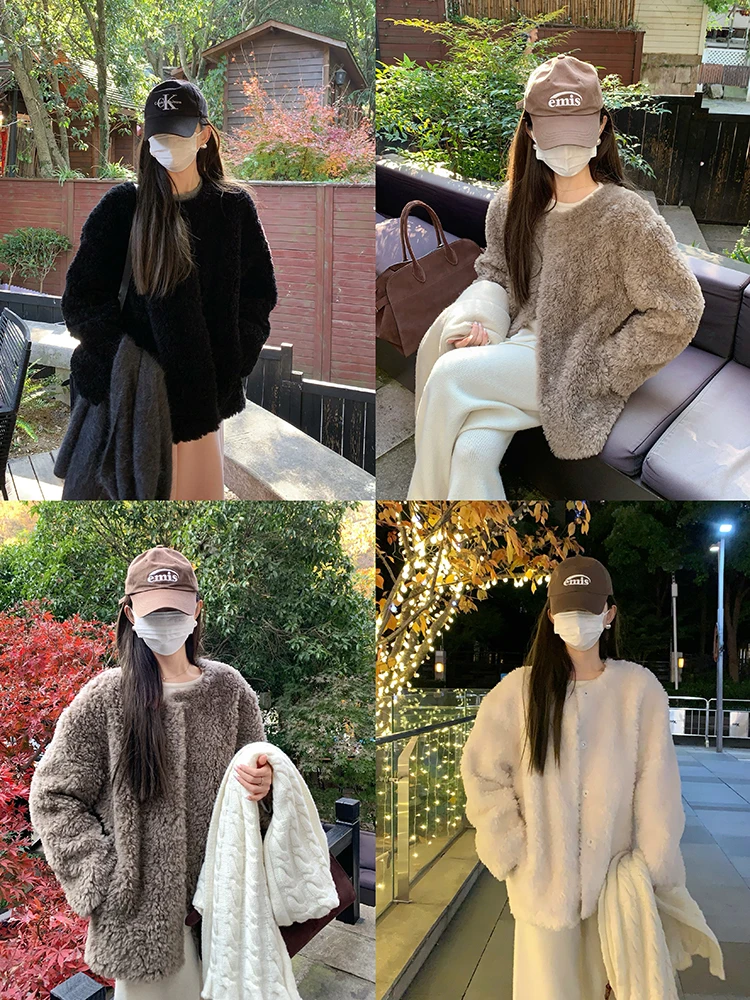 

Warm 00 Wool Fur Coat Mid-Length Commute Sle round Ne Long Sve Leather And Fur Inteated Outerwear for Year-End Dates