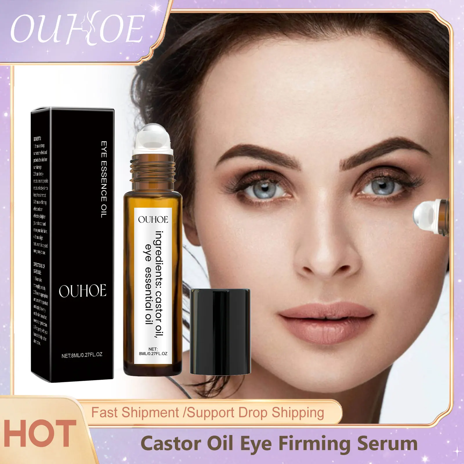 

Moisturizing Eye Roller Serum Castor Oil Remove Bags Lighten Dark Circles Puffiness Lift Firming Essential Oil Eye Repair Serum