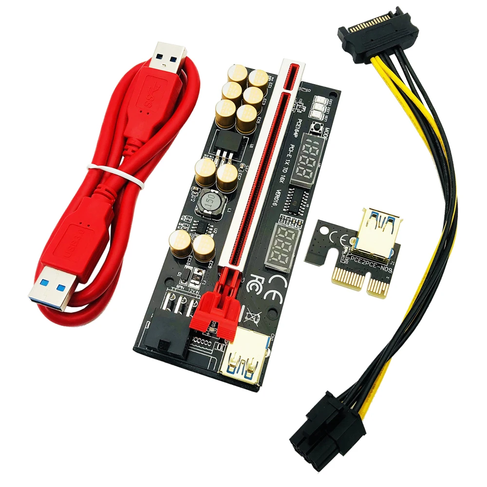 1-10 Buah Terbaru VER016 PCIE Riser 016 V016 Riser PCI Express X16 Temperature Voltage 3 RGB LED 6 P USB Mining Riser untuk Kartu Video