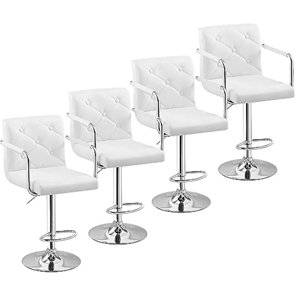 

Bar Stools, Adjustable Bar Stools Set Of 4, Counter Height Barstool With Back And Arms, Swivel Pu Leather Barstools For Kitchen