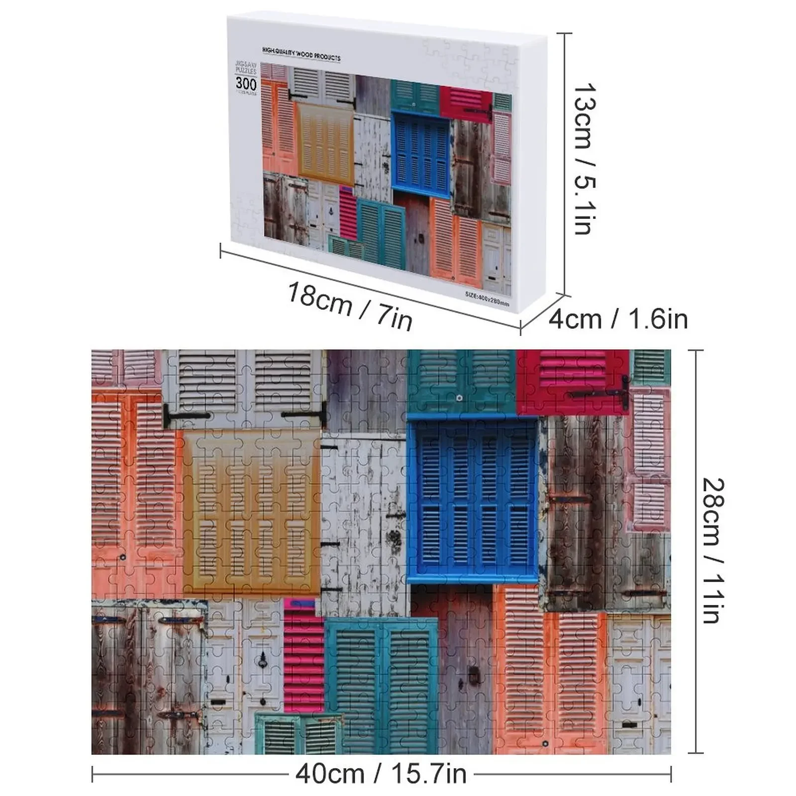 Красочные веселые двери и окна с рисунком в МДнии, Мальта. Пазл. Деревянное имя. Деревянный пазл с именем на заказ.