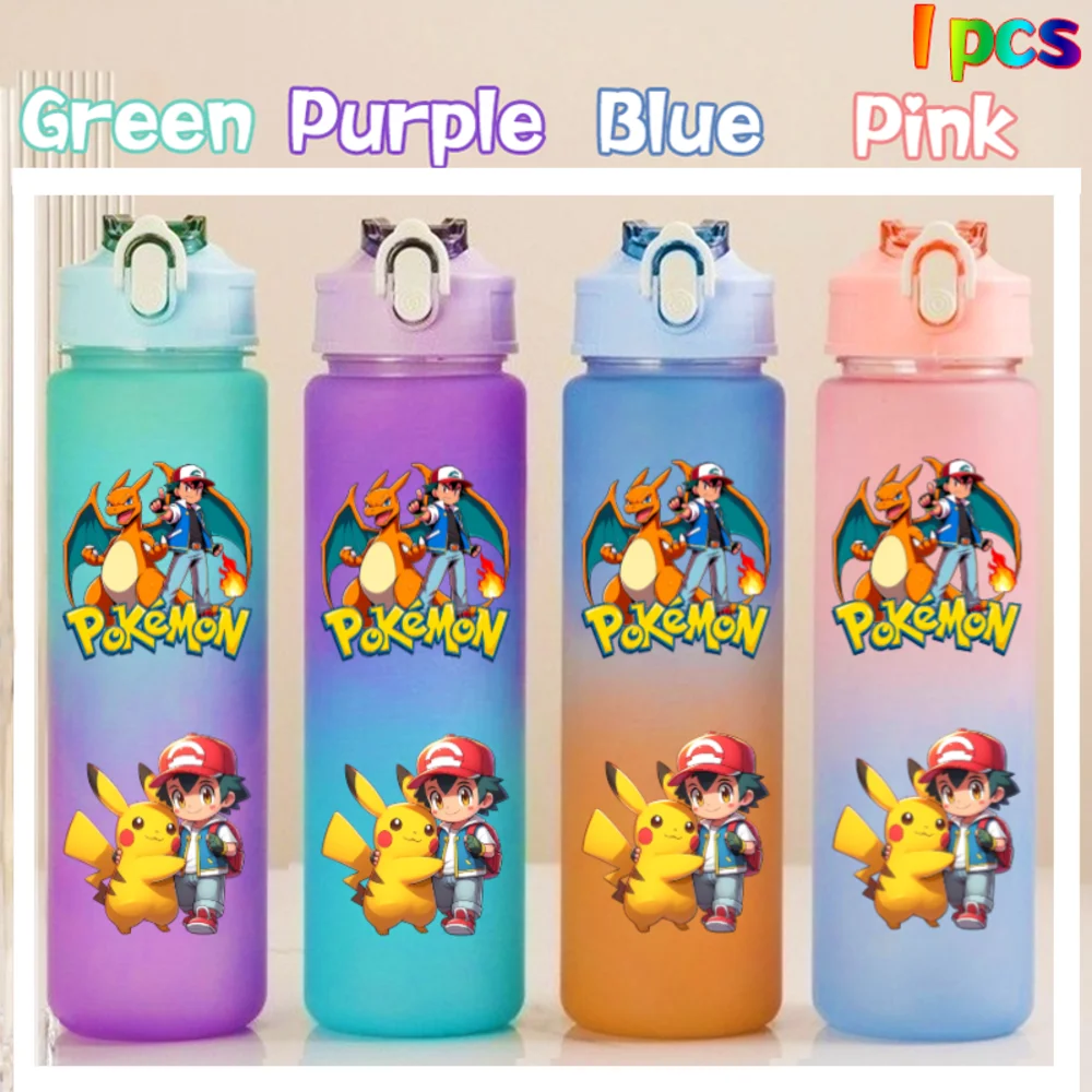 750ml for Poke mon Water Bottle Gradient Color Plastic Straw Cup Anime Peripheral Gourde Drinking Water Cup School Supplies Gift view 4