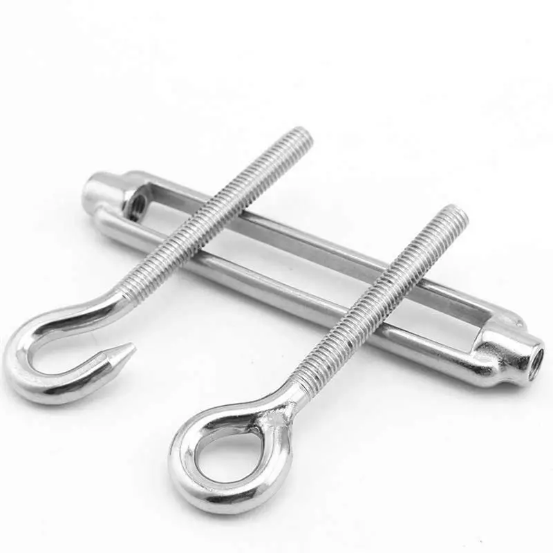 AFOURT-1Set Turnbuckle Tensioner Screw Silver Stainless Steel Hook Eye Wire Rope Tensioner