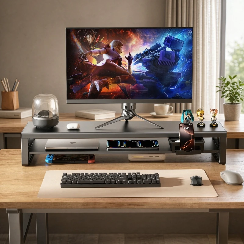 Monitor Stand Riser Double Layer Metal Desktop Organizer USB 3.0 Hub Charging Shelf 70kg Load Support for Computer Office Use