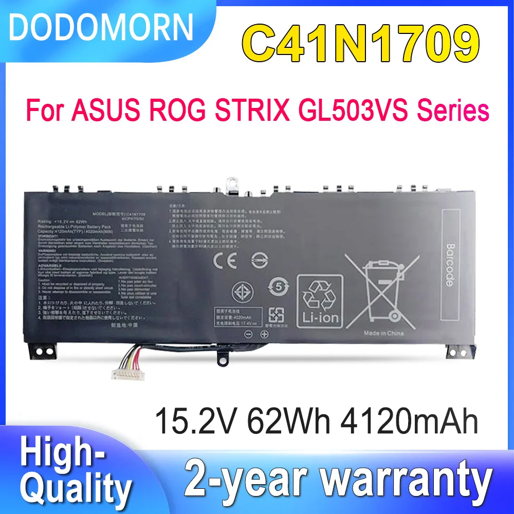 

DODOMORN C41N1709 Аккумулятор для ноутбука ASUS ROG Strix GL503VS Series EI016T EI018T EI022T EI028T EI042T EI033T EI092T 15,2 V 62Wh