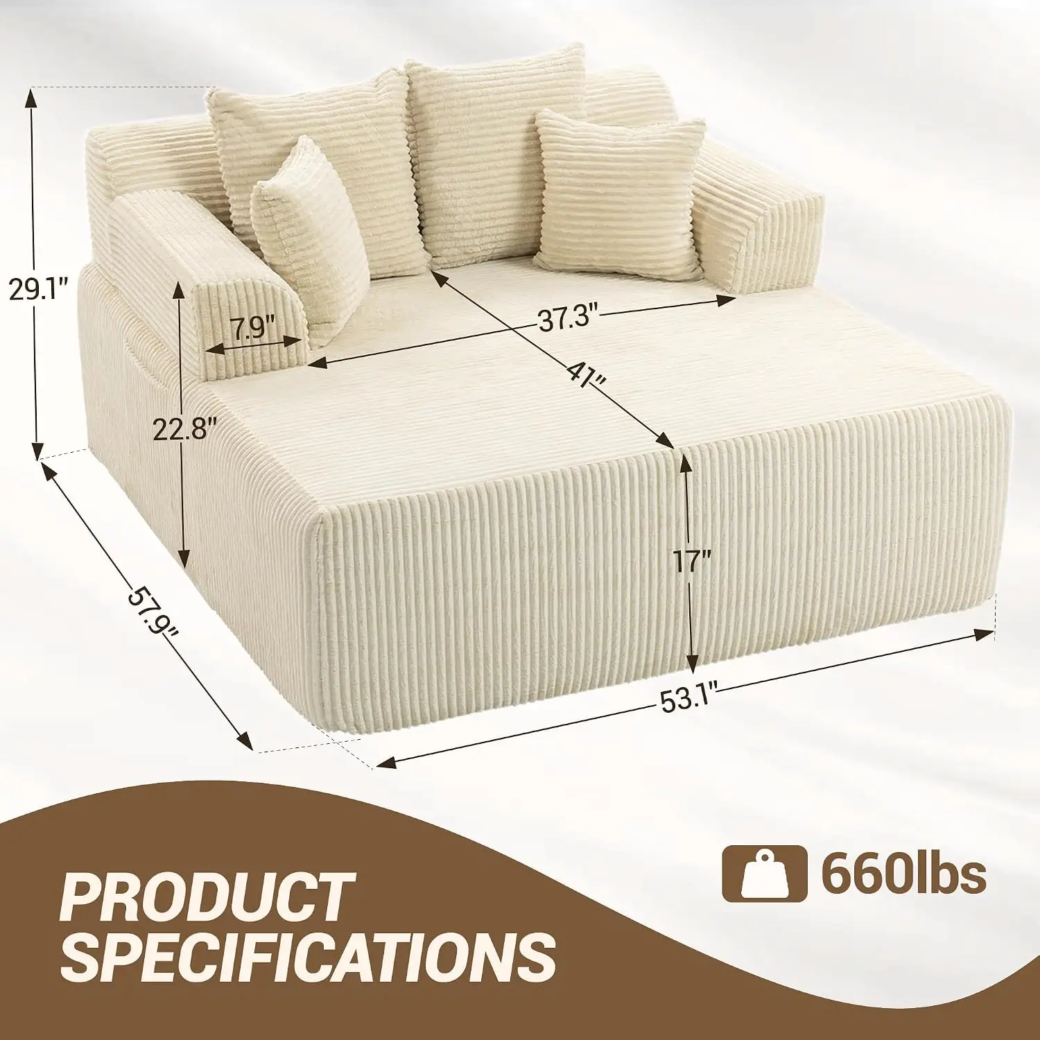 Oversized Boneless Chaise Chair, Beige, Custom