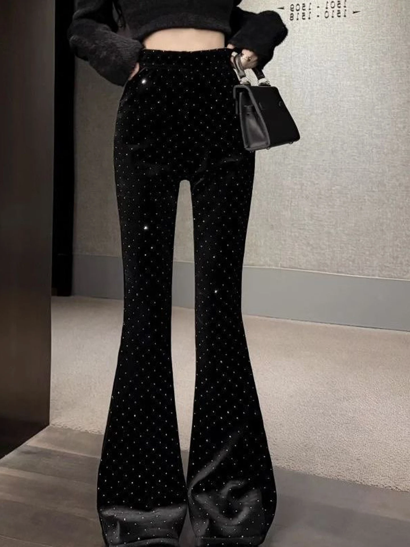Silver Velvet Casual Pants Women's Fashion Design Slimming Micro Flared Long Trousers Autumn New Style Hong Kong Style