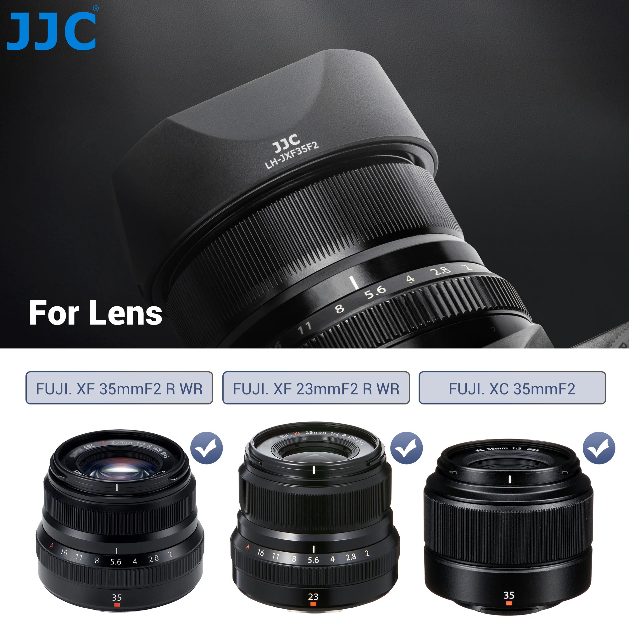 JJC Square Lens Hood for Fujifilm XC 35mmF2 XF 23mmF2 R WR XF 35mmF2 R WR Lens For Fuji XH2S X-T5 X-T4 X-T3 XS20 Lens Shade