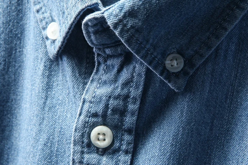 Classic Denim Blue Men's Casual Shirt Long Sleeve Spring Summer Autumn Cotton Workwear Fashionable Youth Style Sharp Collar