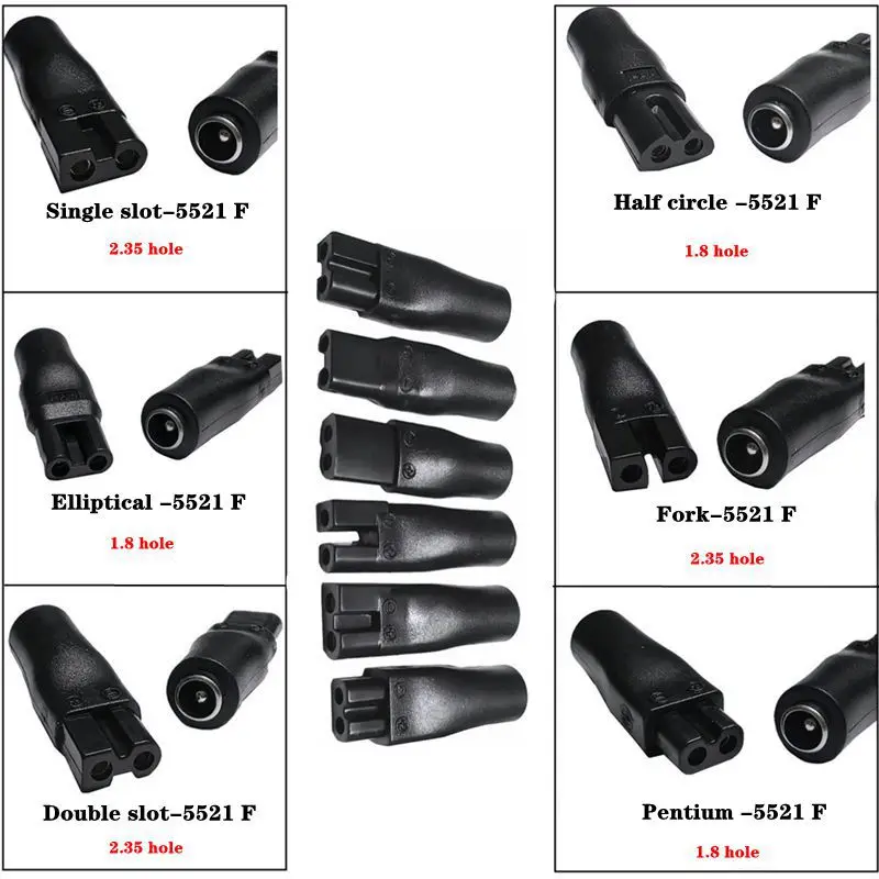 Multi Functional Adapter DC 5.5mm * 2.1mm Female Seat to Double Hole Eight Shaped Hair Clipper Shaver Charging Adapter
