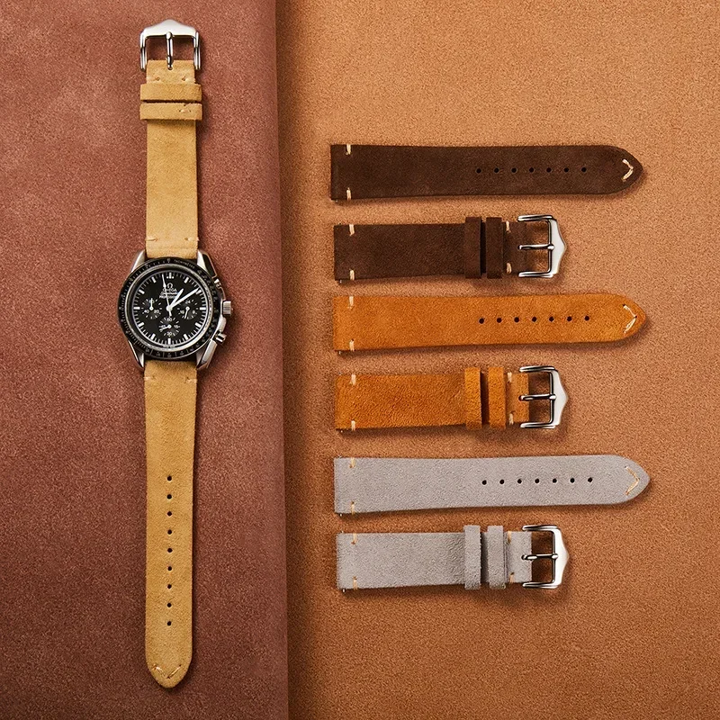 Vintage Soft Suede Watch Band Quick Release Handmade Stitching Wrist Strap 18mm 20mm 22mm Men Women Leather Watchbands