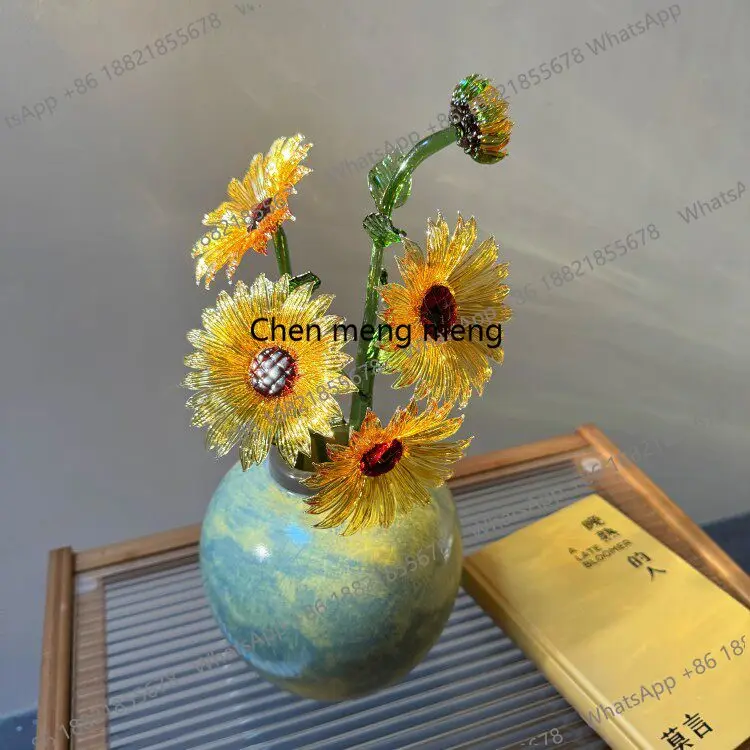 A74Pure handmade glazed flower, glass eternal flower, glass flower arrangement ornament gift decoration process