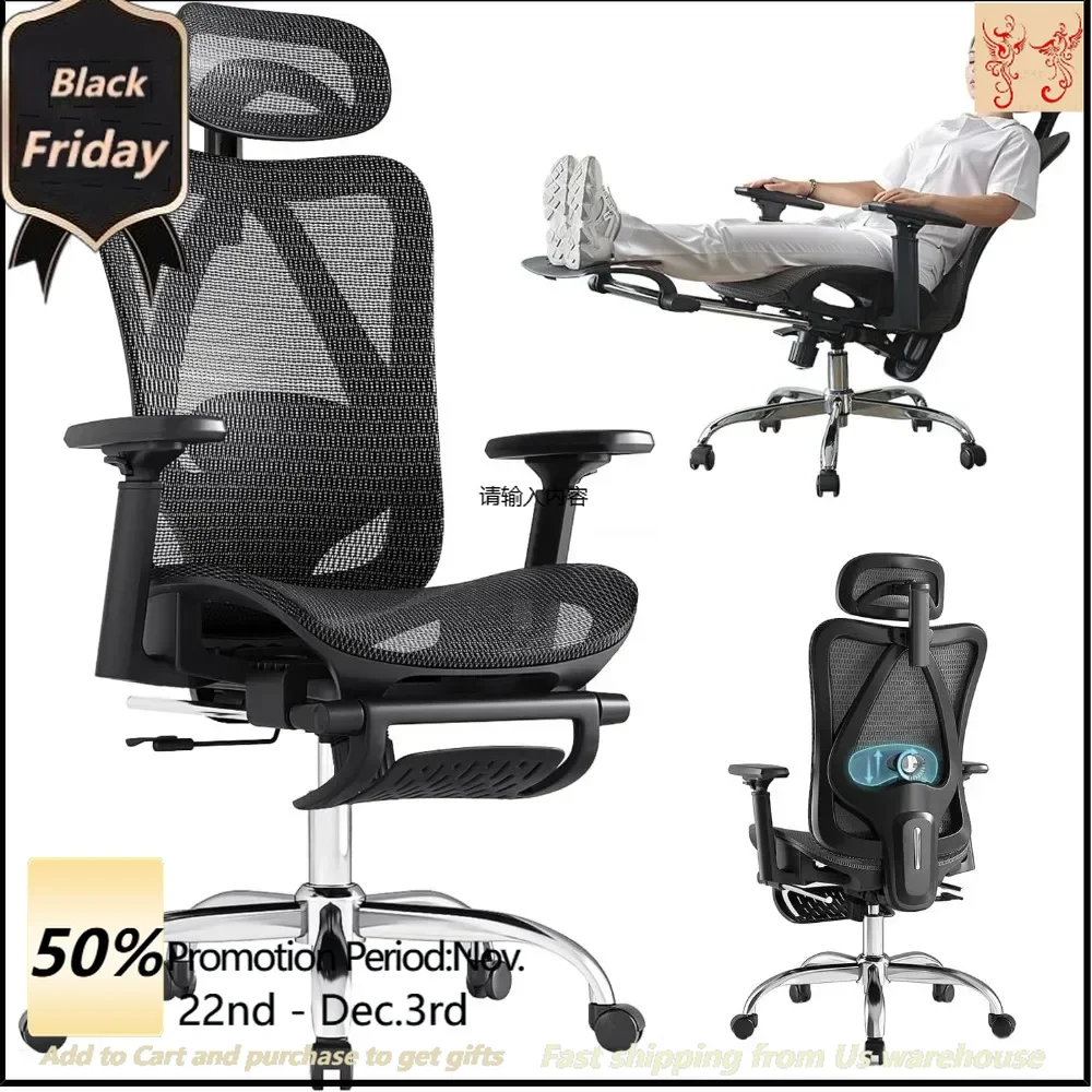 

Ergonomic office chair, office chair with adjustable lumbar support, retractable footrest, mesh office chair gaming chair