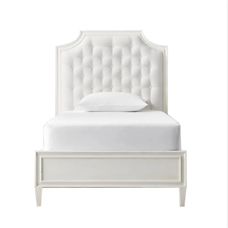 American Solid Wood Children's Bed Retro White Princess Girl Bed Bedroom 1.5/1.8m Double Bed Fabric Soft Bag Customization