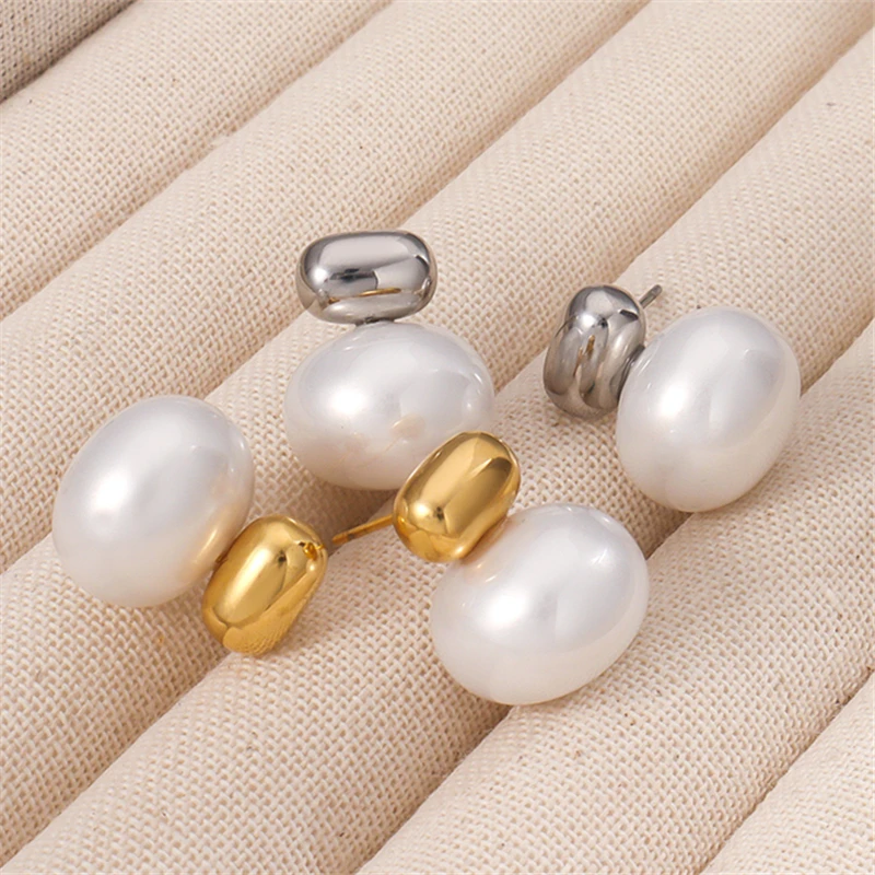 kshmir Metal oval imitation pearl earrings, simple and elegant, light luxury, high-end, new fashion ladies jewelry earrings