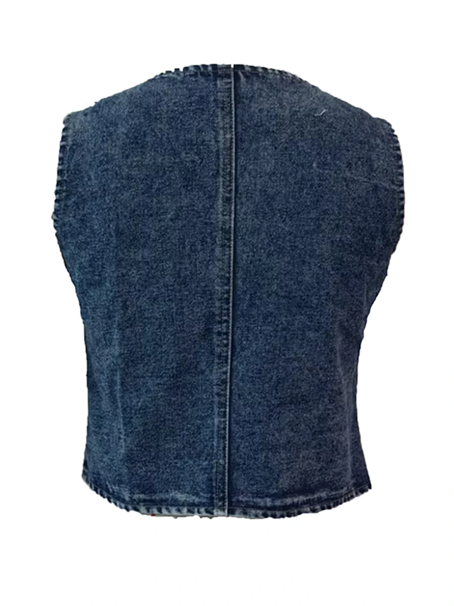 Gilet en Denim Précieux pour Femme, Style Rétro, Couleur Unie, Col en V, lèvent sur le Devant, à la Mode, Streetwear