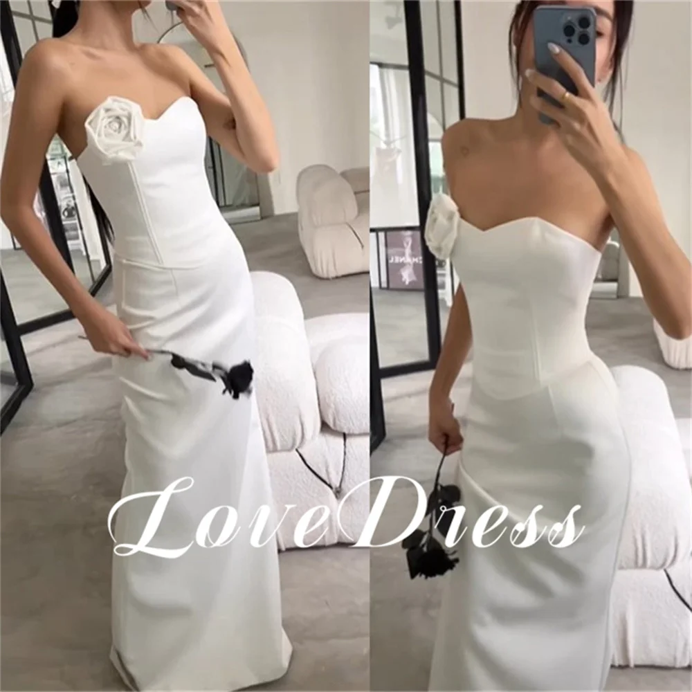 Love Elegant senza spalline 3D Flower Sweetheart Stain Mermaid abiti da sposa senza maniche lunghezza del pavimento indietro Lace Up semplice abito da sposa