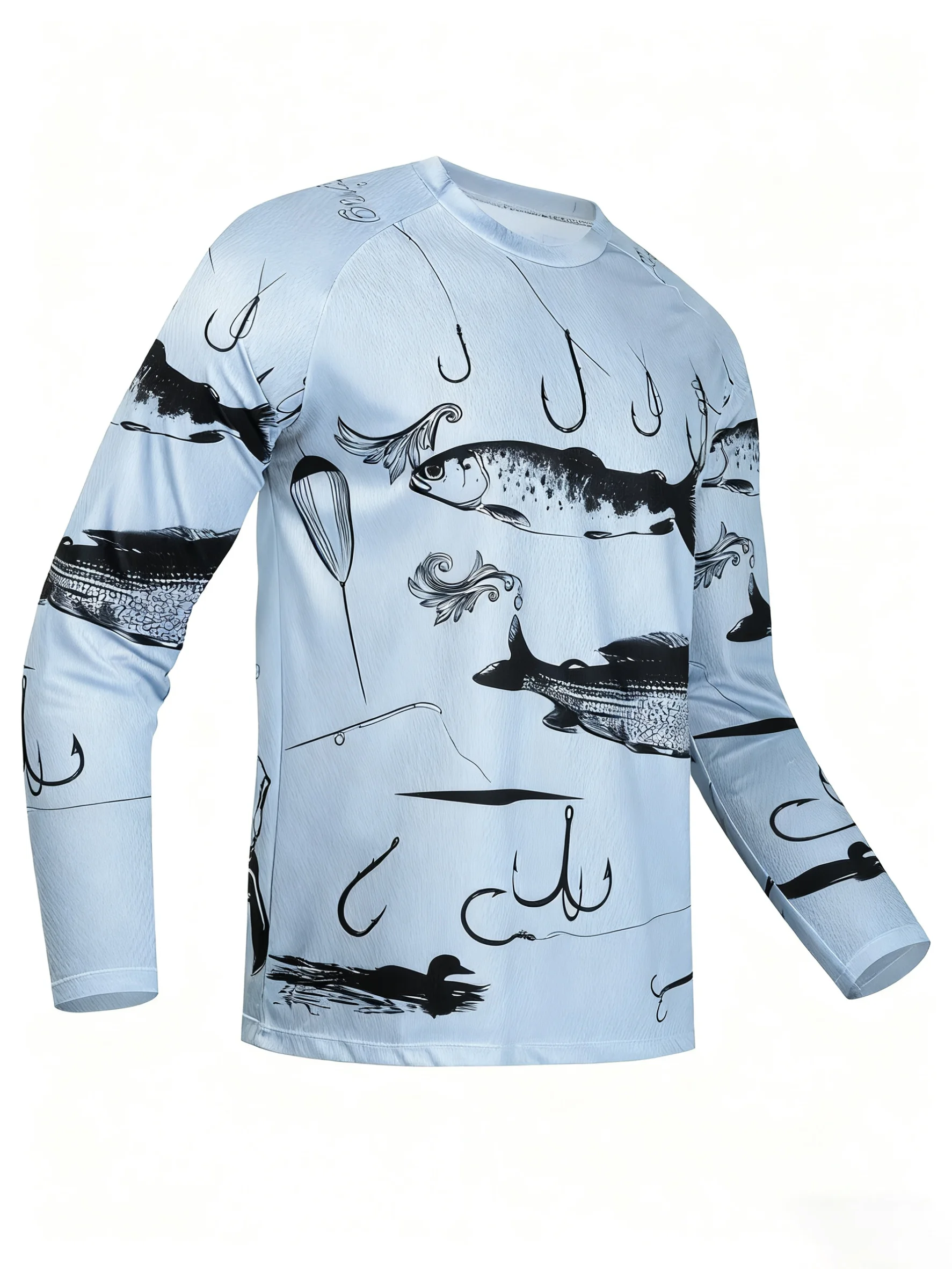 Men's 3D Printed Fishing Long-Sleeved T-Shirt Comfortable Sweat-Wicking Breathable Fishing Cycling Hiking Camping Casual Sports