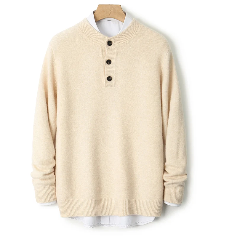 

Мужской свитер, свитер из 100% мериносовой шерсти, мужской вязаный пуловер с воротником-стойкой до половины высоты, повседневный деловой теплый свитер, зимний