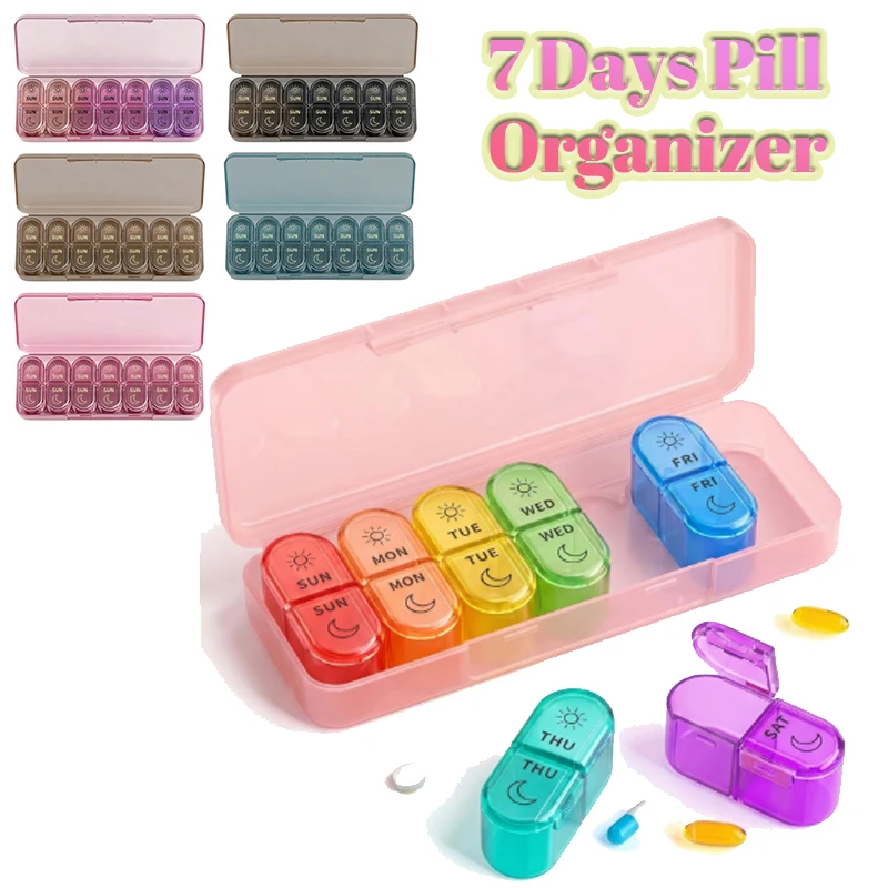 7 Days Pill Organizer Medicine Box Daily 2 Times Vitamins Drugs Travel Portable Pills Storage Box Moisture-proof Medicine Box